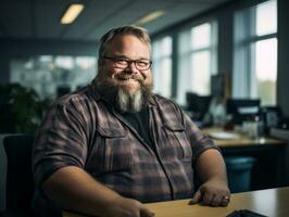 a man with a beard and glasses sitting at a desk generative ai photo