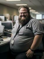 a man with a beard and glasses sitting at a desk generative ai photo