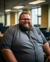 a man with a beard and glasses sitting in an office generative ai photo