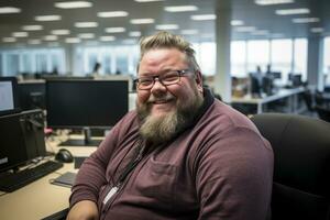 a man with a beard and glasses sitting at a desk generative ai photo