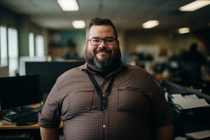 a man with a beard and glasses standing in an office generative ai photo