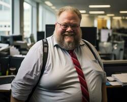 a man with a beard and tie standing in an office generative ai photo