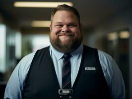 a man with a beard and tie standing in an office generative ai photo