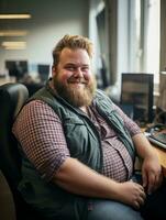 a man with a beard sitting in front of a computer generative ai photo