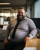 a man with a beard sitting at a desk in an office generative ai photo