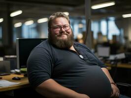 a man with a big beard sitting at a desk generative ai photo