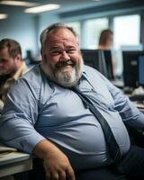 a man with a big beard sitting at a desk generative ai photo