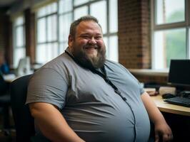 a man with a big belly sitting in an office generative ai photo
