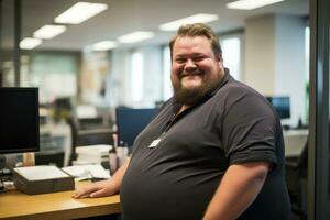 a man with a big belly standing in front of a desk generative ai photo