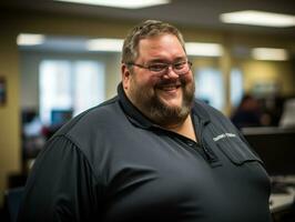a man with glasses and a black shirt smiles for the camera generative ai photo