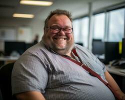 a man with glasses and a tie sitting in an office generative ai photo