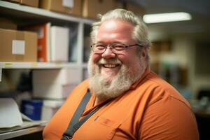 a smiling man with a beard and glasses in an office generative ai photo