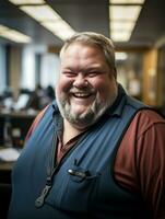 a smiling man with a beard in an office generative ai photo