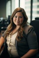 a woman in a business suit sitting at a desk generative ai photo