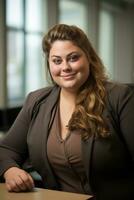 a woman in a business suit sitting at a desk generative ai photo