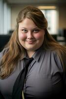 a woman wearing a gray shirt generative ai photo