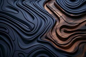 3d rendering of a black and brown wavy surface generative ai photo