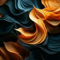 3d rendering of an abstract pattern of orange blue and black waves generative ai photo