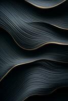 3d rendering of black and gold waves on a black background generative ai photo