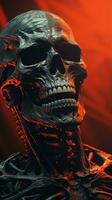 a 3d image of a skeleton with a red background generative ai photo