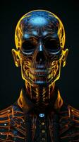 a 3d image of a skeleton with glowing eyes generative ai photo