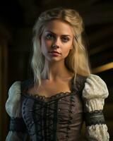 a beautiful blonde woman in a medieval dress generative ai photo