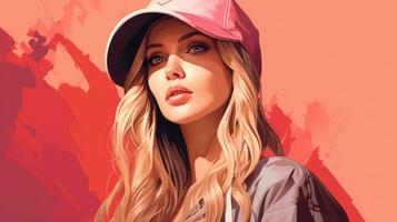 a beautiful blonde woman in a pink cap generative ai photo