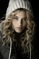 a beautiful blonde woman wearing a beanie generative ai photo