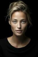 a beautiful blonde woman with blue eyes generative ai photo