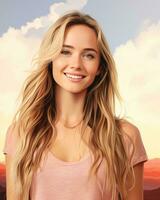 a beautiful blonde woman with long wavy hair smiling at the camera generative ai photo