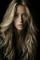 a beautiful blonde woman with long wavy hair generative ai photo