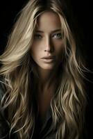 a beautiful blonde woman with long wavy hair generative ai photo