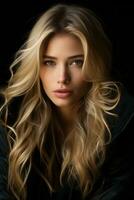 a beautiful blonde woman with long wavy hair generative ai photo