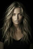 a beautiful blonde woman with long wavy hair generative ai photo