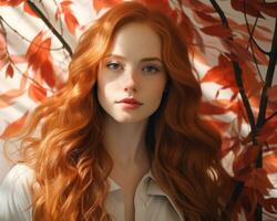 a beautiful red haired woman with long red hair generative ai photo