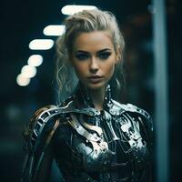 a beautiful woman in a futuristic suit generative ai photo