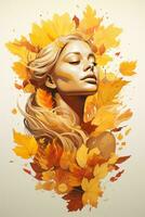 a beautiful woman with autumn leaves in her hair generative ai photo