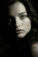 a beautiful woman with dark hair and eyes generative ai photo