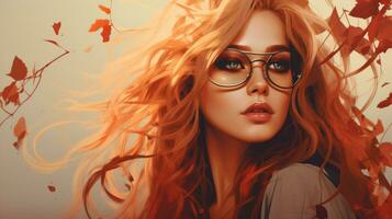 a beautiful woman with glasses and red hair generative ai photo