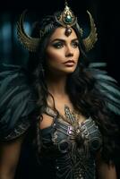 a beautiful woman with horns on her head generative ai photo