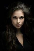 a beautiful woman with long dark hair generative ai photo