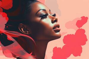 a beautiful woman with red flowers in her hair generative ai photo