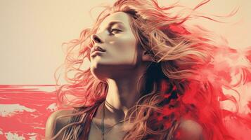 a beautiful woman with red hair is in the air generative ai photo