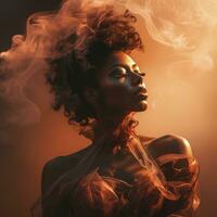 a beautiful woman with smoke coming out of her hair generative ai photo