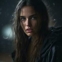 a beautiful young woman in the rain generative ai photo