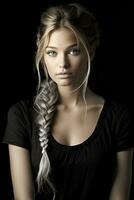 a beautiful young woman with a long braid generative ai photo