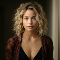 a beautiful young woman with blonde hair posing for the camera generative ai photo