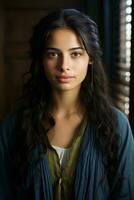 a beautiful young woman with long dark hair generative ai photo