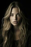 a beautiful young woman with long wavy hair generative ai photo