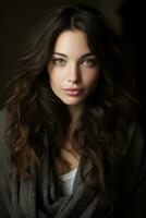a beautiful young woman with long wavy hair generative ai photo